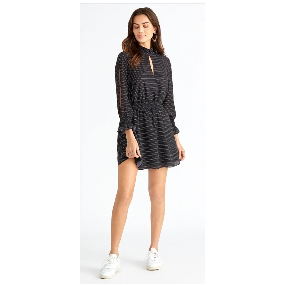 Rachel Roy Black Polka Dot Mini Dress‎ Long Sleeve Keyhole XL